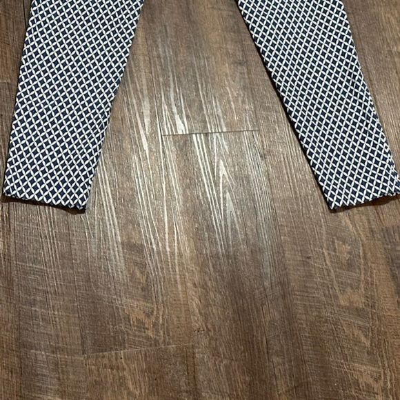 H&M Ankle Pants Women's Size 2 Diamond Geometric Trousers Print Blue White - Picture 5 of 8